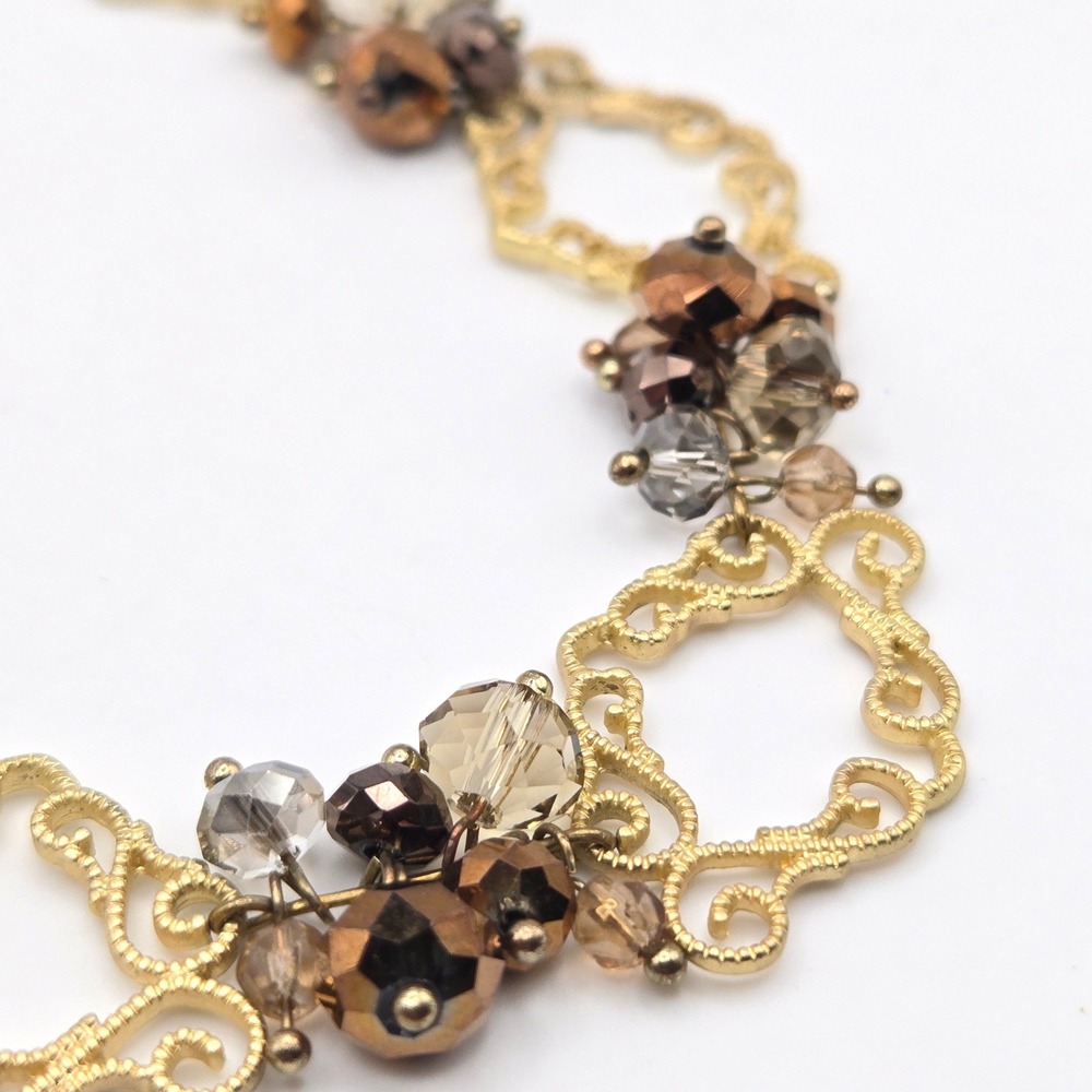 Gold Tone Filigree Cluster Glass Beaded Statement Necklace Delicate Fairy - Picture 4 of 4